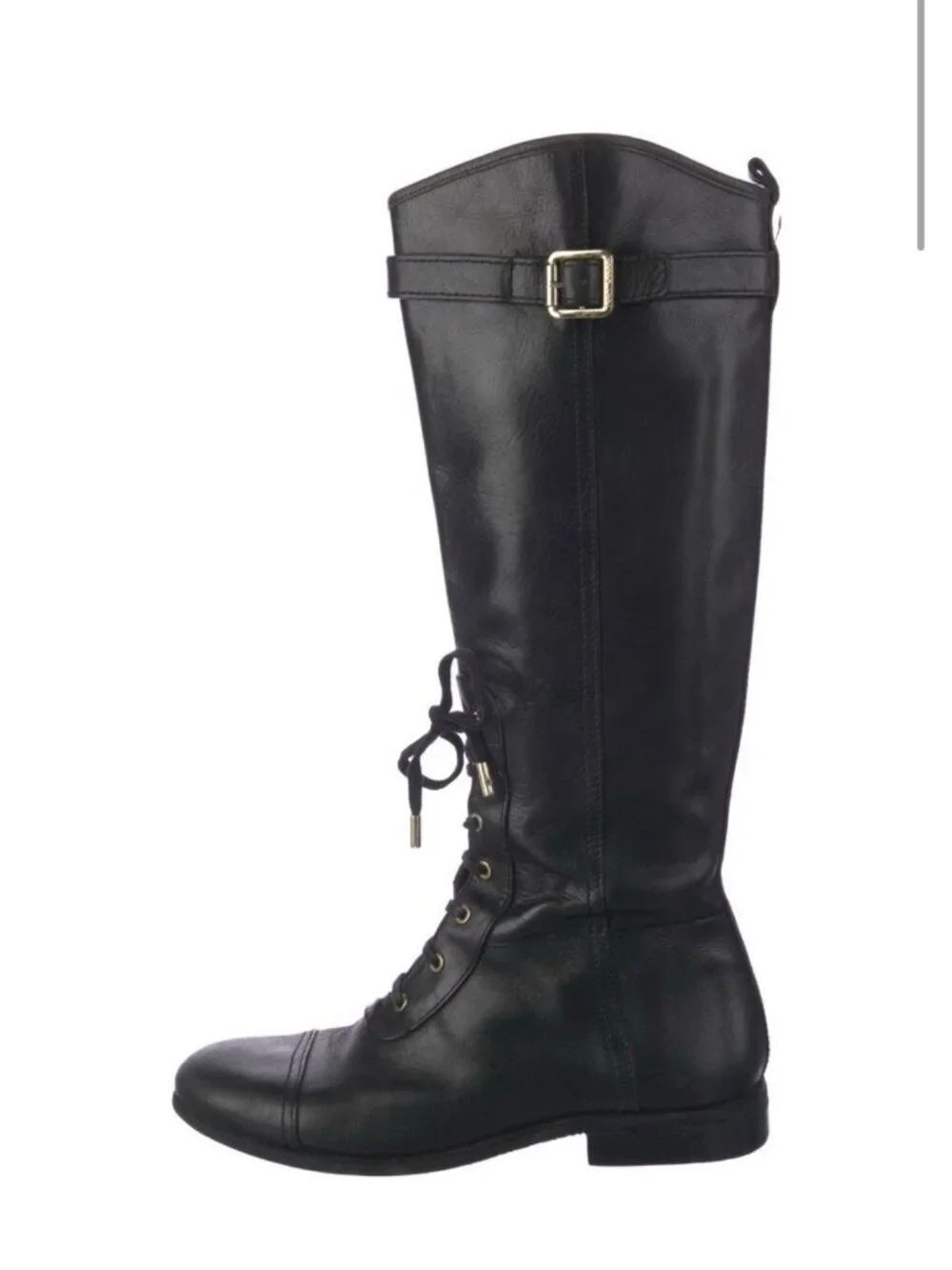 Tory Burch Authentic Black Leather Lace Up Flat Riding Boots 9.5